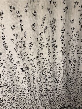 Black Floral Print Textured Fabric Shower Curtain